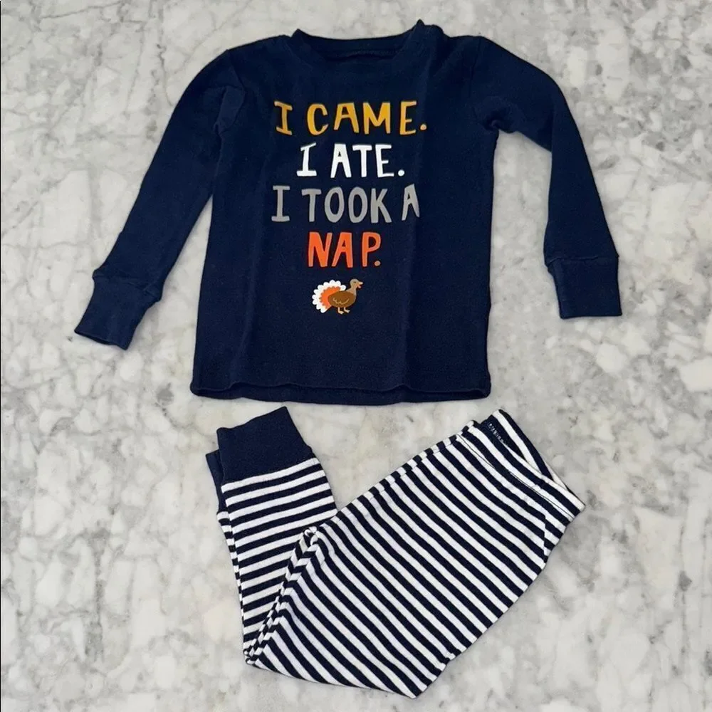 Carter’s Navy Pajama Set with Striped Pants 18M